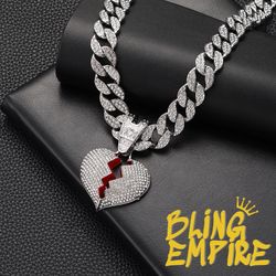 💔 Iced Out Broken Heart Pendant – Gold & Silver Options 🔥