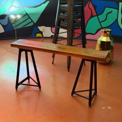 48” SOLID Wood Bench w/ Black Metal Legs - Industrial Rustic Entryway Dining Bench