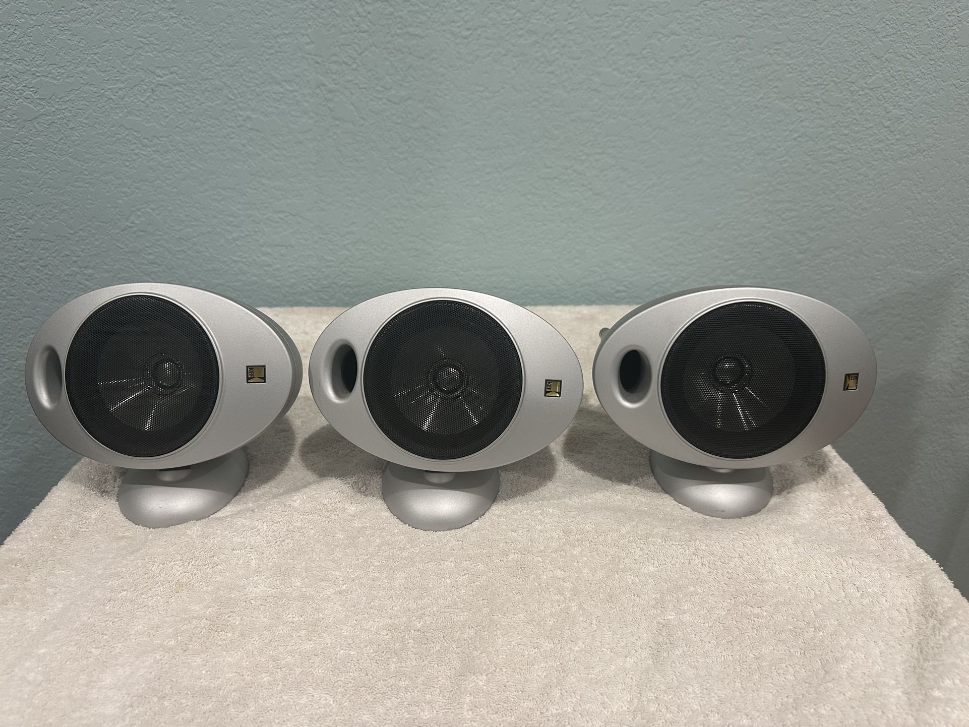 Lot of 3 KEF Satellite Speakers Silver Gloss KHT 2005.2 HTS2001 SP3375