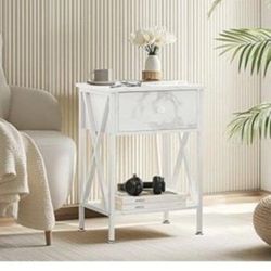 VECELO End Tables, Modern Nightstand with Drawer & Shelf, Night Stand for Bedroom Living Room,Industrial Metal Frame