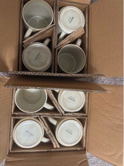 8 Brand New Monito Coffee Mugs - Striped Vintage Bonbon Beige
