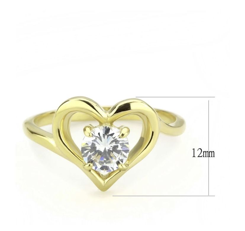 Gold Heart Stainless Steel Base AAA Solitaire CZ Engagement Ring TK3628 Size 7