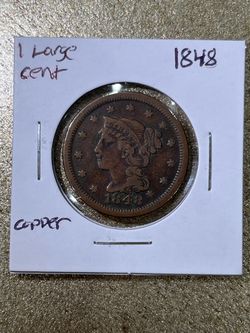 1848 US Braided Hair Large Cent Copper Coin