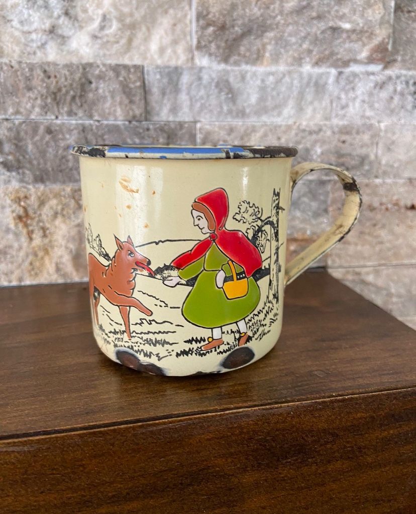 Antique German Enamel Red Ridding Hood Cup