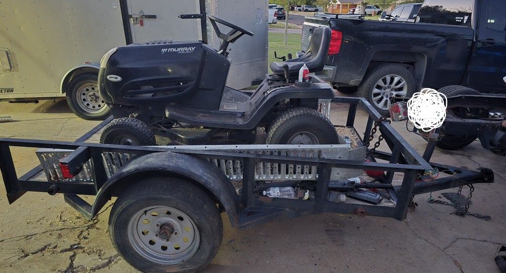Riding Lawnmower And Trailer