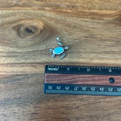 Turquoise And Sterling Silver Turtle Pendant
