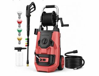 5000 PSI Electirc Pressure Washer with 3 Levels Adjustable Pressure Gun, Portable Pull-Handle, 4 Nozzles and Foam Cannon, Heavy Duty Pressure Washer f