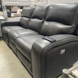 Gray Leather Sofa With Power Reclining Seats