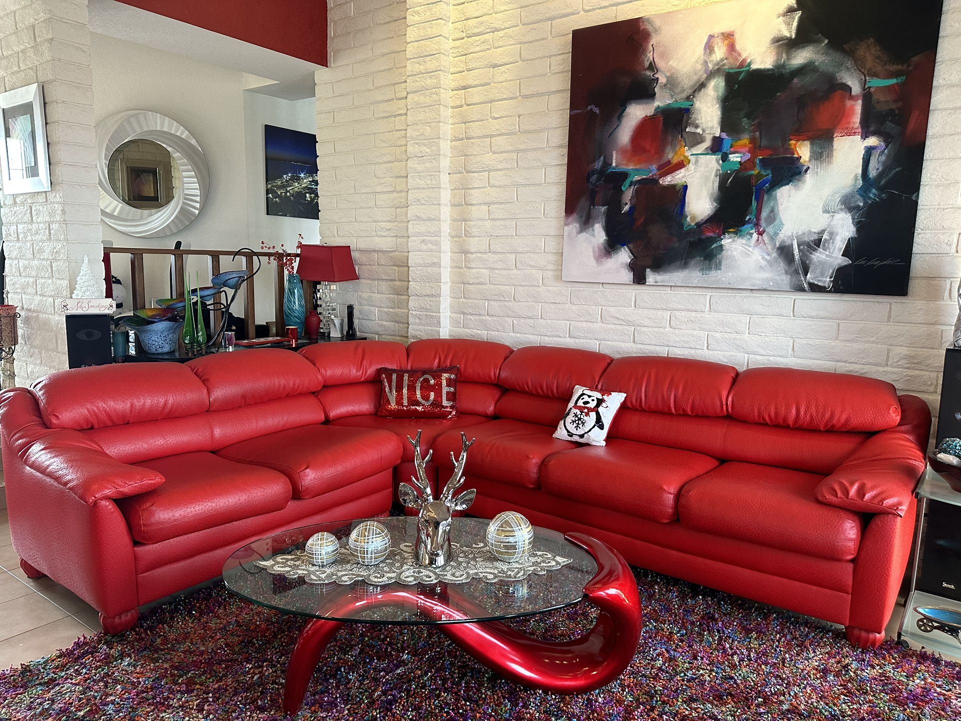 Ostrich Look Leather Sectional, Chair & Ottoman