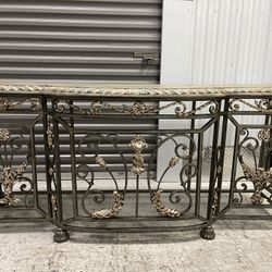 Intricate and Luxurious Console Table with Gold Accents 