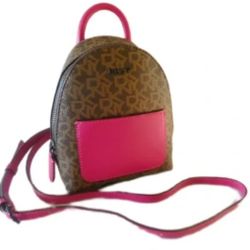 DKNY Brown Leather Pink Mini Brayanna Crossbody Purse 