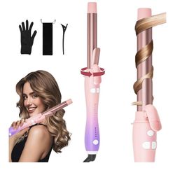 Rotating Curling Iron 1 Inch, Tresses Touch Automatic Extra-Long Barrel Wand Curling Iron with 30s Fast Heating Hair Curler for Beginners Long Hair La