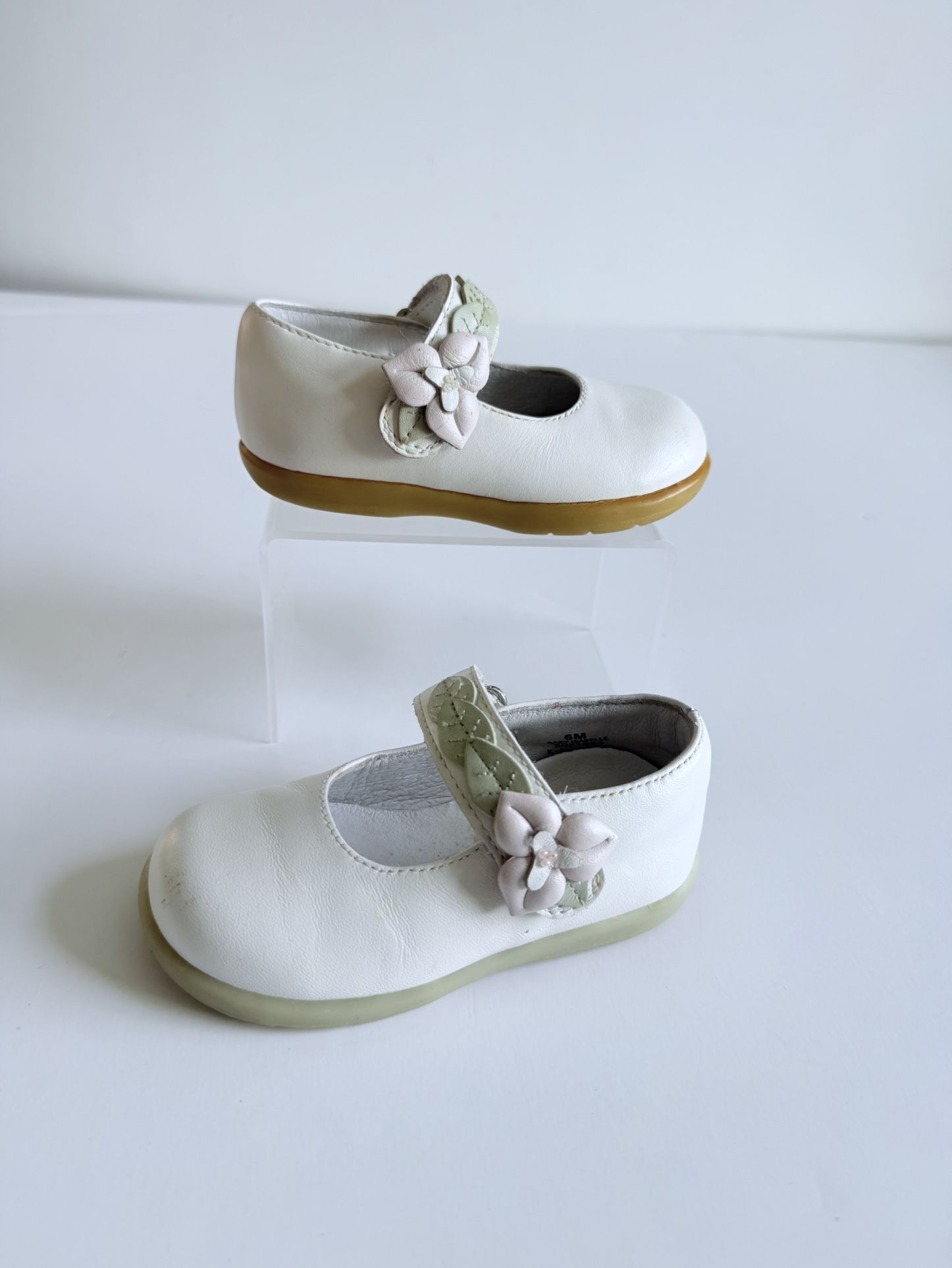 Stride Rite Baby Isabelle Mary Jane Shoes White Green Pink Flower 6M 22 EU