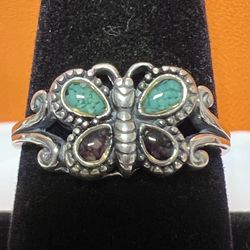 CarolynPollack Relios Butterfly Turquoise Chips 925 Sterling Silver Ring Size9.5