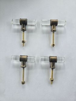 4 Glass & Antique Brass Cabinet Knobs