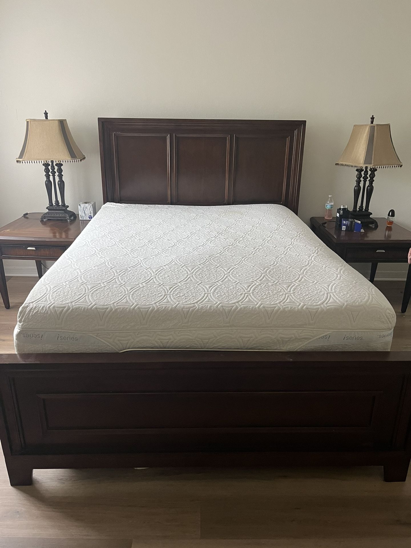 Queen Adjustable Bed with Mattress + Nightstands & Lamps – Great Deal!