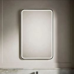 Essential Ultrabright 22 in. W x 34 in. H Rectangular Framed Wall Mount Bathroom Vanity Mirror in Matte Black