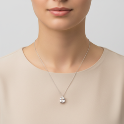 14K White Gold Quartz & Diamond Pendant & 19" Rope Chain - 0.06ct
