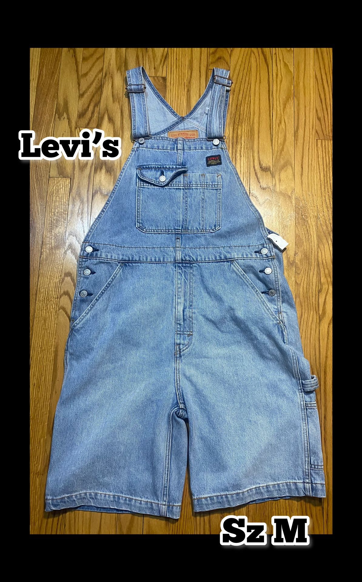 Levi's 90’s Overalls Jean Shorts Blue Denim Light Wash Men’s Sz M New No Tags