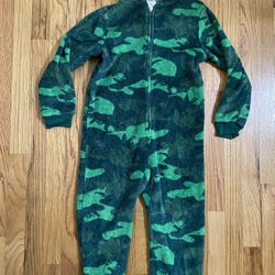 Boys Size S (7/8) Saint Eve Youth Hooded Fleece Sleeper 1-Piece Pajamas Dinosaur