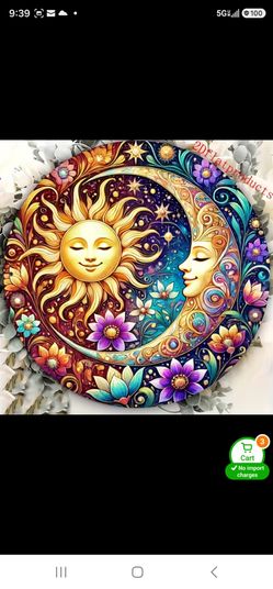 Sun & Moon Wall Plaque – Floral Celestial Round Hanging Metal Sign