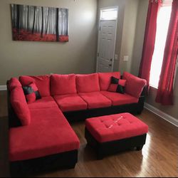 New Red And Black L-Shape Microfiber Sectional Sofa Couch optional Ottoman 