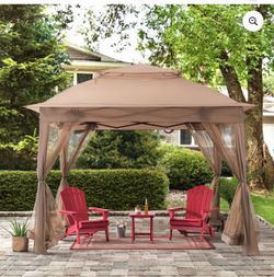 Outdoor Soft Top Patio umbrellas 11x11 Steel 2-Tier Backyard Portable Pop Up Gazebo with Netting