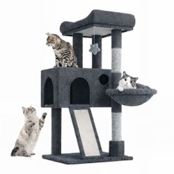 Gray 36in Cat Tree Tower w/ Condo, Hammock & Scratch Post
