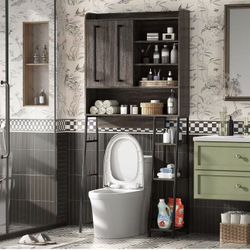 VFK Over The Toilet Storage Cabinet with Sliding Door, Farmhouse Bathroom Organizer with Adjustable Shelves for Small Spaces, Sturdy Metal Frame Above