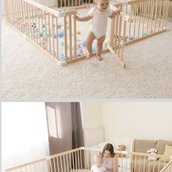 Large Wooden Baby Playpen w/ Gate (71” x 59”)