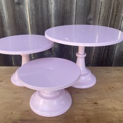 Set Of 3 Pink Cake Stands