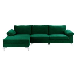 Casa Andrea Milano Modern Sectional Sofa L Shaped Velvet Couch, with Extra Wide Chaise Lounge