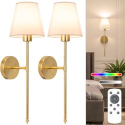 NIORSUN Pair of Battery Operated Wall Sconces, Gold