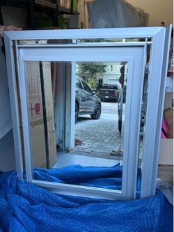 Silver Framed Wall Mirror with Mirrored Accents