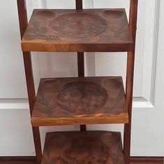 Vintage 3 Tier Foldable Indented Serving Table Shelfs one tray has a small crack Just $10