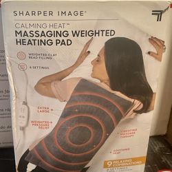 Calming Heat Massaging Weighted Heating Pad by Sharper Image- Weighted Electric Heating Pad with Massaging Vibrations, 6 Settings- 3 Heat, 3 Massage- 