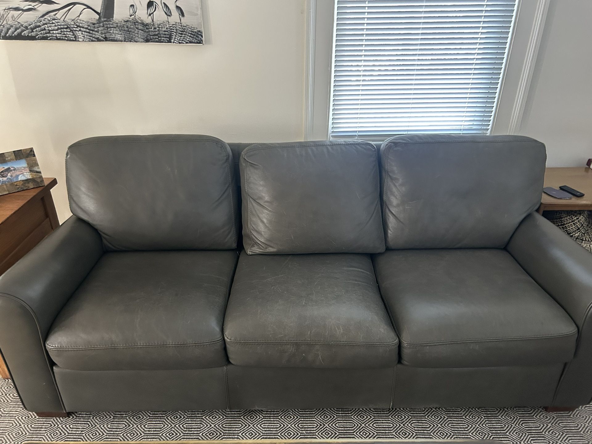 Natuzzi Dark Green/Blue Leather Sofa