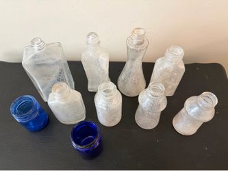 Lot of vintage/antique apothecary glass bottles and jars