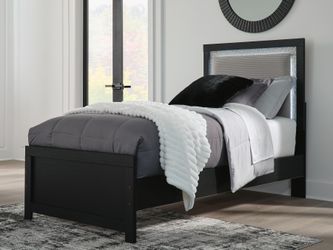 Maeling Black Twin Upholstered Panel Bed (Online Special Price)