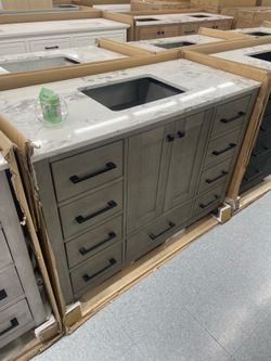 Bathroom vanity cabinet 48” solid mango Quartz top with sink and backsplash