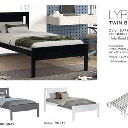 Twin Size Bed Frame Color Espresso Grey Or White 