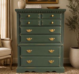 Beautiful shabby distressed green and gold dresser