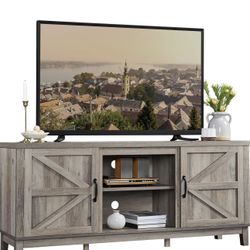 Yaheetech TV Stand for 65 Inch TV, Farmhouse TV Console Table for Living Room, Tall Entertainment Center with Double Barn Doors for Bedroom, Gray