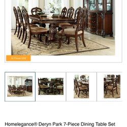 Brown Carved Wood 7-Piece Dining Set