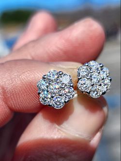 PRICE IS FIRM 2.8 Carat Flower Cluster Moissanite 18kt White Gold Sterling Silver Earrings.