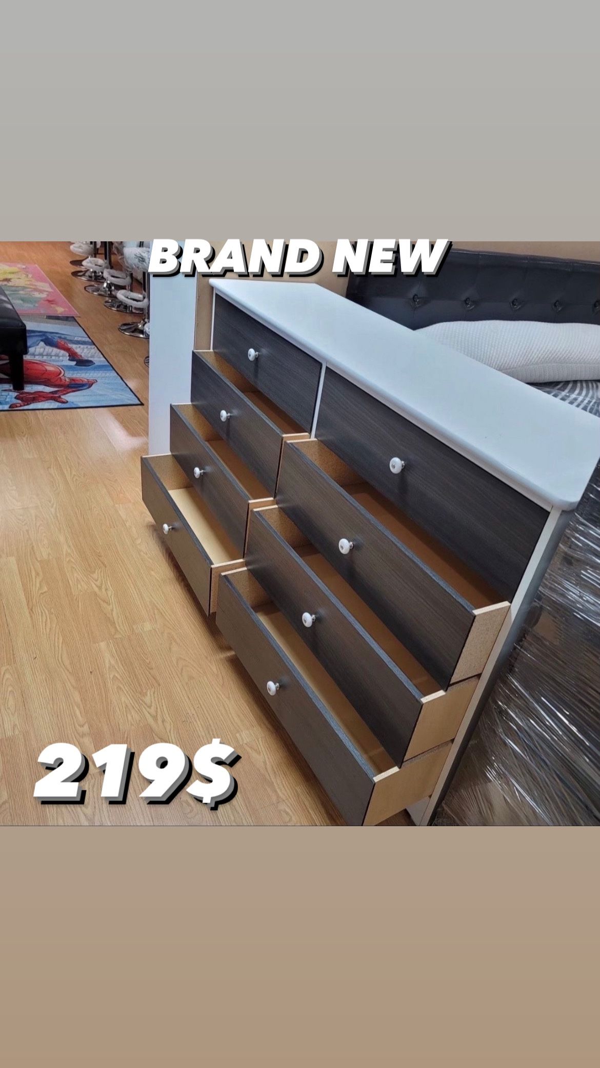 New white&grey 8 drawer dresser