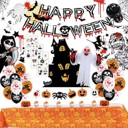 77 PCS Halloween Party Decorations Set - Halloween Balloons Fluorescent Stickers Halloween Ghost Hanging Decoration Hallowe