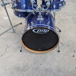 All maple blue lacquer Pacific DW PDP 5 piece drum set with hardware and stands