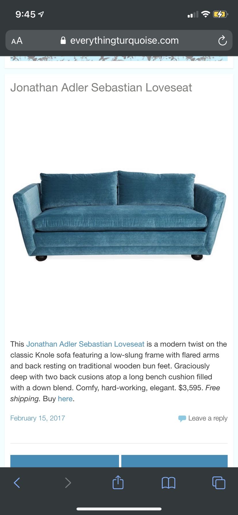 Jonathan Adler loveseat couch