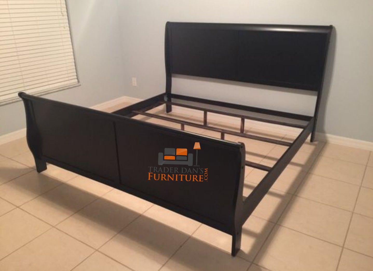 Brand New King Size Black Wood Sleigh Bed Frame